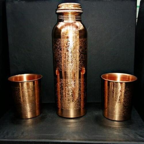 1000 Ml Copper Bottle Polished Finish With Copper Glass Kitchen Use Screw Cap Type