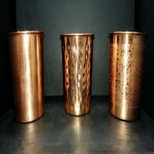 Golden 200 Ml Storage Capacity Plain And Designer Style Home Use Cylindrical Copper Glasses