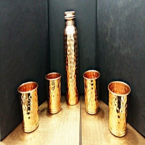 Screw Cap Type Polished Finish Copper Made Glass And Bottle Set 