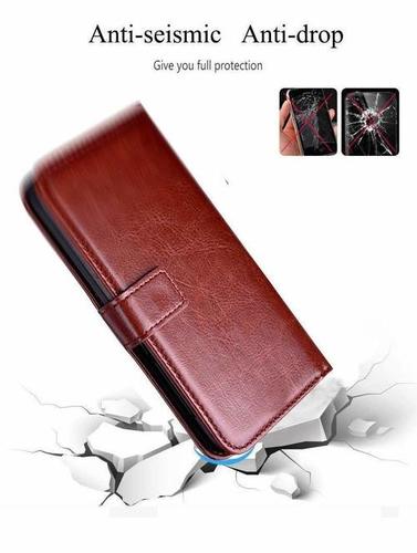 Brown Color Plain Pattern Mobile Flip Design Pure Leather Cover With Magnetic Flip Screen Size: 6.50 Inch (In)