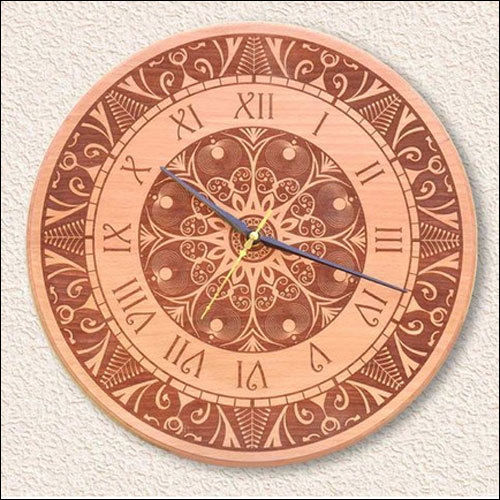 Brown Designer Round Analog Engraved Wooden Clocks For Office, Home, Decoration