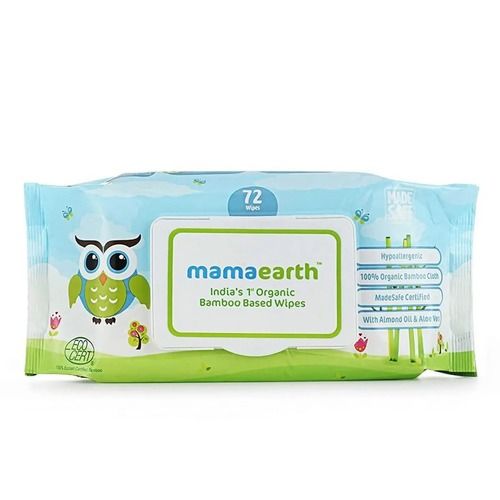 White Hypoallergenic Mamaearth Organic Bamboo Based Baby Wipes (72 Wipes)