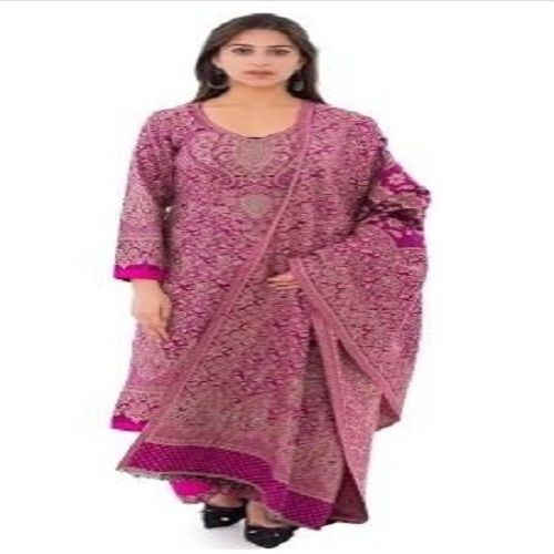 Ladies Fancy Pink Color 100 Percent Pure Cotton Suit With Full Sleeves  Decoration Material: Cloths