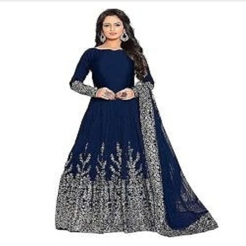 Indian Modern Style Printed Pattern Blue Color Party Wear Girls Gown