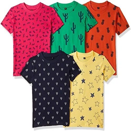 Multi Color Printed Boys Short Sleeves Cotton T- Shirts Size: Customized