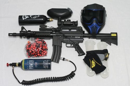 Paintball Equipment Package Kit - Plastic and Metals, Eco Friendly Multicolor Markers, Masks, CO2 Systems, Hoppers, Paint, Ideal for Ages 8+