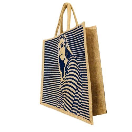 Rope Handled Eco-Friendly Striped And Printed Reusable Zipper Jute Lunch Bag With Single Compartment Size: Customized