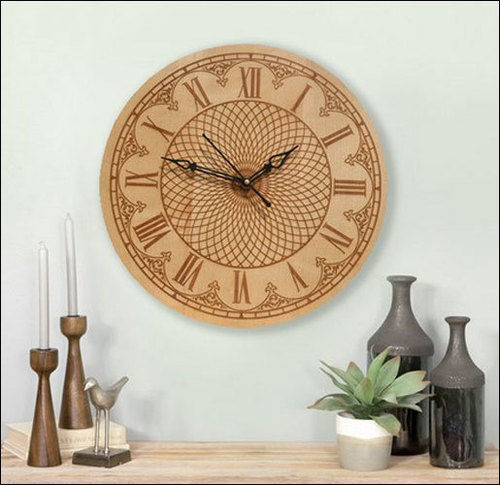 Round Analog Engraved Wooden Clocks For Office, Home, Decoration