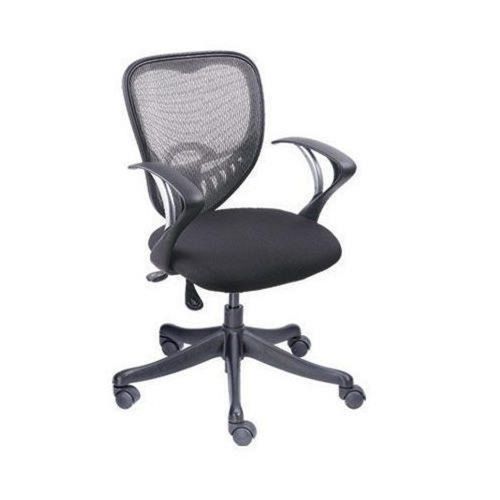 Black Nylon Base Polyester Seat Low Mesh Back Revolving Office Chair With Fixed Armrest
