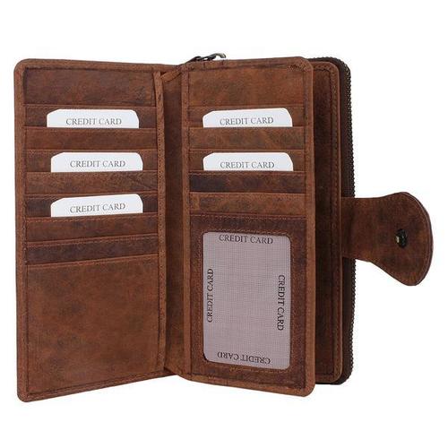 Brown Color Rectangular Shape Leather Bifold Clutch Wallet With Credit Card And Currency Pocket