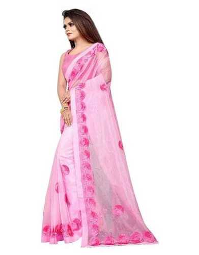 Cotton Silk Georgette And Pink Designer Party Wear Saree, Length: 6 M