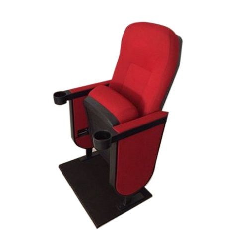 Plastic Red Push Back Foam Seat Folding Auditorium Chair With Fixed Armrest And Cup Holder