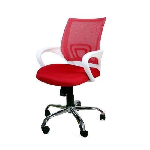 Red Stainless Steel Base Polyester Seat Low Mesh Back Revolving Office Chair