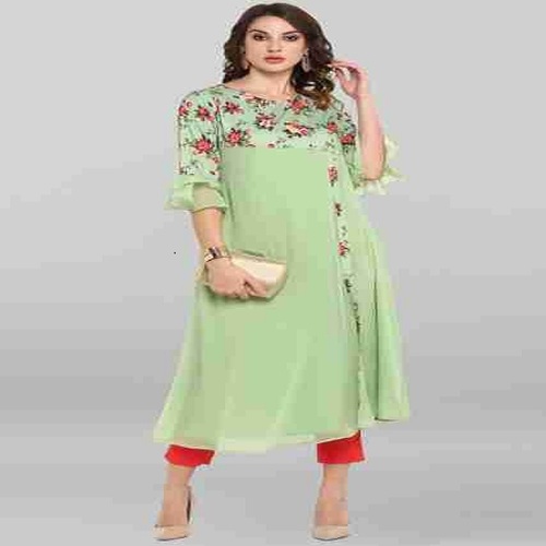 Women Plain Fancy Round Neck Kurta