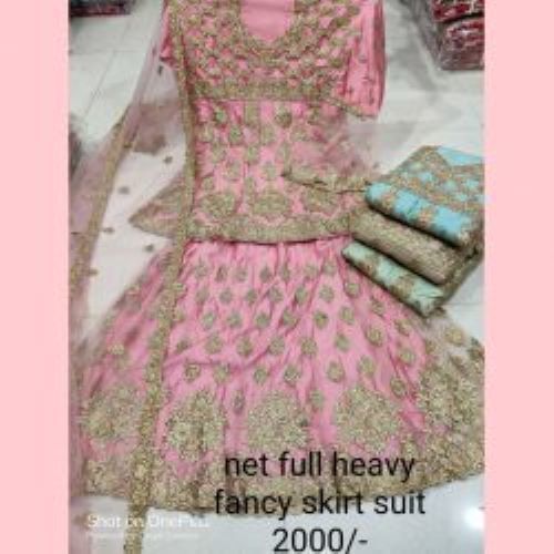 Indian Net Heavy Fancy Kurta And Long Designer Skirt With Fancy Net Dupatta Fabric (4 Pcs Set)