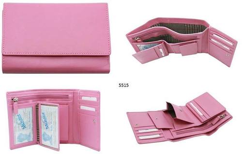 Pink Color And Plain Design Very Spacious Rectangular Shape Fold Able Type Leather Ladies Wallets Size: Various Sizes Are Available