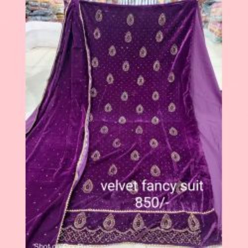 Purple Enthralling Design Velvet Fancy Ladies Suit Fabric With Designer Velvet Stall (1 Pc Suit)