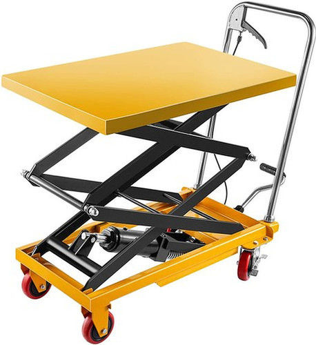 Easy To Operate Mild Steel Four Wheel Type Hydraulic Scissor Lift Table (Capacity 150 Kg)