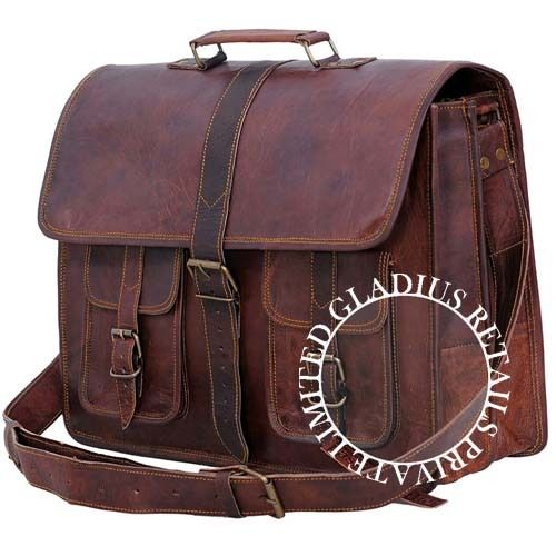 Rectangular Shape, Plain Design And Very Spacious Leather Brown Color Stylish Laptop Bags