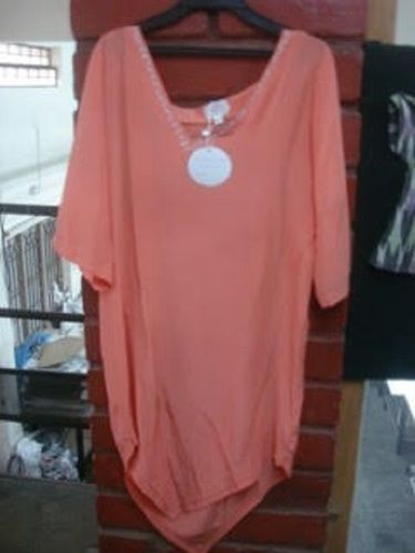 Indian Salmon Pink Regular Fit Casual Wear Ladies V-Neck Half Sleeves Plain Kaftans