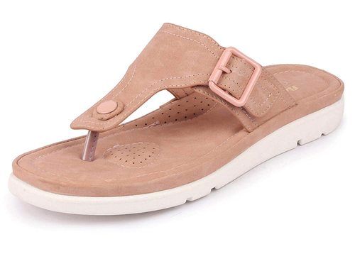 Fabric Ladies Brown Plain Pvc Daily Wear Flip Flop Slipper