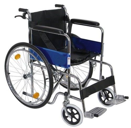 Steel Body Foldable And Adjustable Manual Chrome Wheelchair With Attendant Brakes