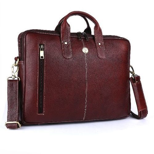 Moisture Proof Very Spacious And Light Weight Brown Color Plain Design Leather Briefcase Bag For Gents