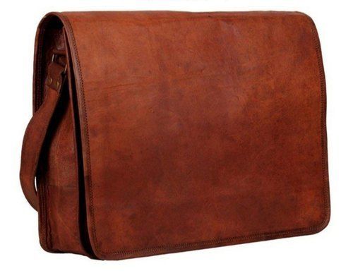 Very Spacious And Light Weight Plain Design Brown Color Laptop Leather Bags For Office Uses