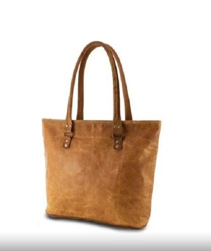 Very Spacious And Light Weight Plain Design Tan Color Ladies Leather Shopping Bag