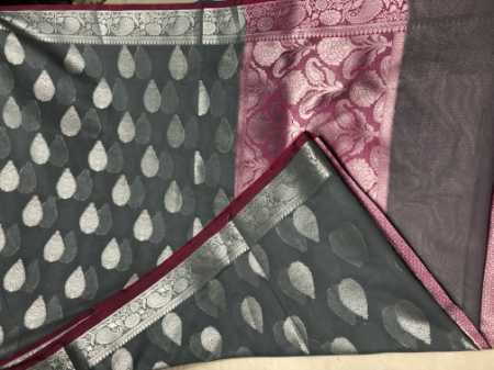 Banarasi Premium Cotton Silk Saree Silver Zari Woven With Brocade Blouse Piece