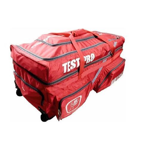 Red Water-Resistant Rectangular Printed Test Pro Cricket Kit Bags With Large Compartment And Zipper Closure 