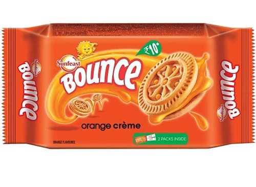 Sunfeast Bounce Orange Creme Biscuit With Sweet Taste And Soft Texture  Fat Content (%): 9.05 Percentage ( % )