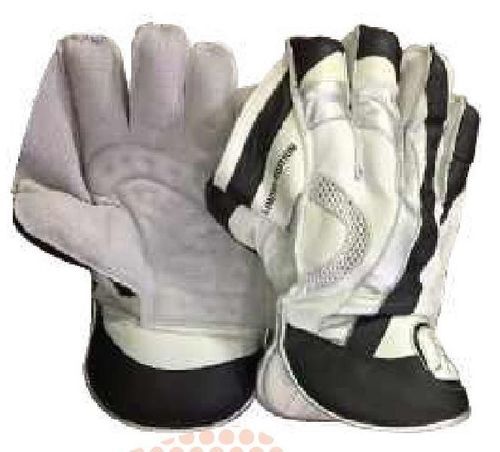 White And Black Skin Friendly Comfort Fit Plain Leather Cricket Wicket Keeping Gloves