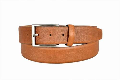 Tan 0.5 To 1 Mm Thickness Plain Design And Brown Color Mens Leather Belts With Silver Color Metal Buckle For Casual Wear