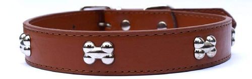 Brown 5 To 10 Inch Length Leather Spiked Dog Collar With Silver Color Stainless Steel Metal Buckles