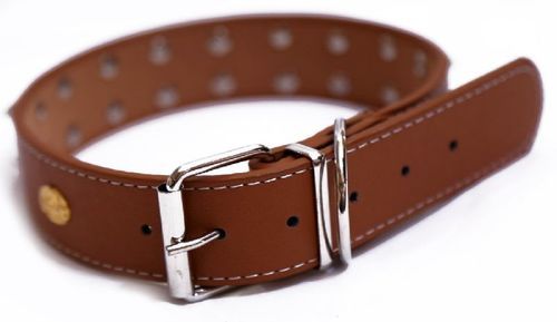 Plain Brown 5 To 10 Inch Length Leather Spiked Dog Collar With Silver Color Stainless Steel Metal Buckles