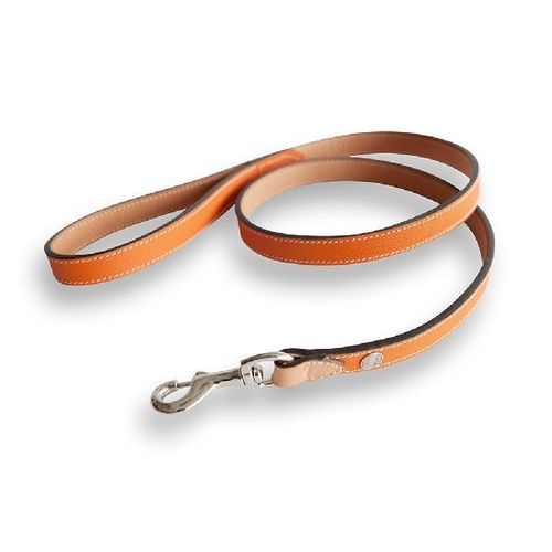 Plain Design And Brown Color Anti Crack Leather Dog Leash With Silver Color Metal Buckle