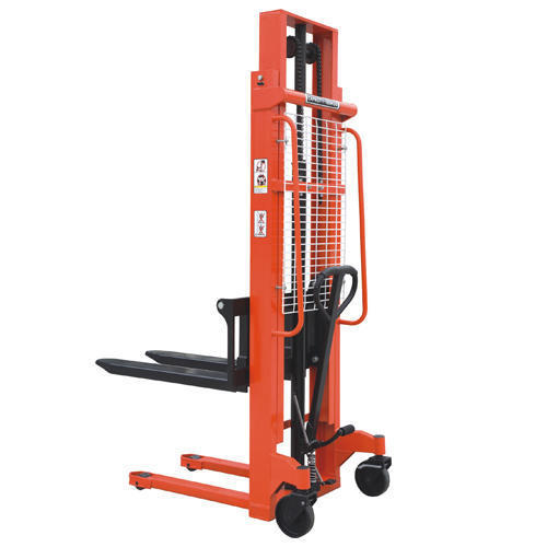 Durable Red And Black Mild Steel Raised Height 1400Mm Manual Hydraulic Hand Stacker