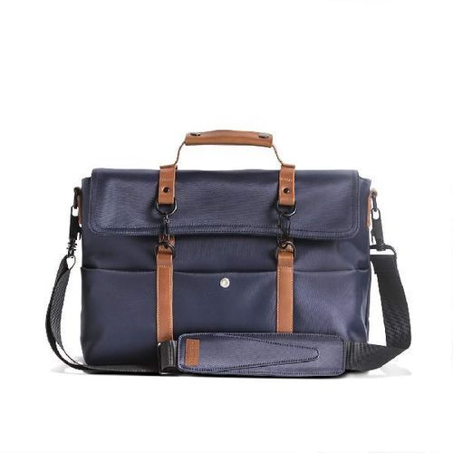 Black Very Spacious And Light Weight Plain Design Blue Color Leather Messenger Bag For Office Uses