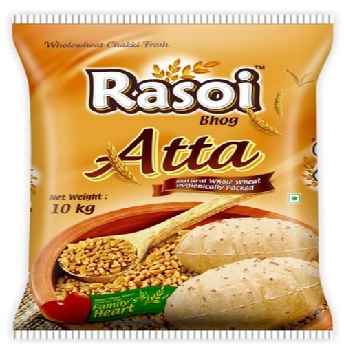 100 प्रतिशत शुद्ध और प्राकृतिक रसोई भोग आटा स्वच्छ रूप से पैक किए गए 10 किलो कार्बोहाइड्रेट के साथ: 24.5 ग्राम (G)