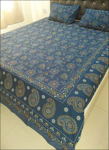 Blue Cotton Printed Comfortable Double Bed Bedsheets With 2 Pillow Cover For Home, Hotel, Lodge