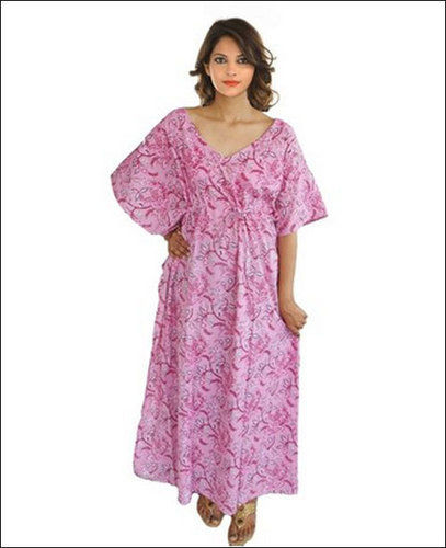 Grey Ladies Half Sleeve Printed Daily Wear Kaftan Cotton Nightgown