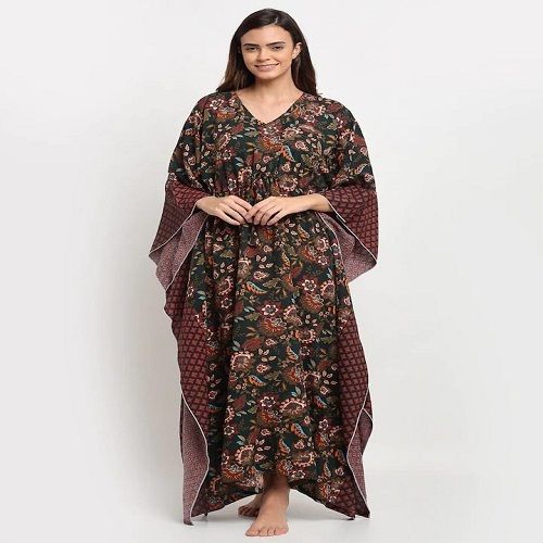 Cotton Modern Design Multi Color Printed Pattern Stylish Ladies Kaftan Maxi