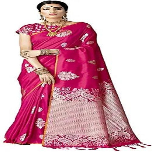 Cotton Pink Color Ethnic Wear Art Silk Banarasi Saree For Women With Unstiched Blouse Piece