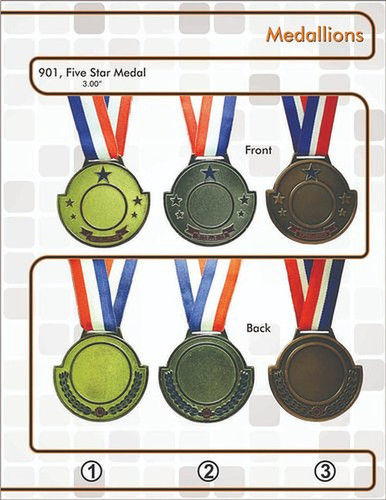 Various Colors Round Shape 901 Five Star Medal For Awarding With Polished Finish And 3 Inches