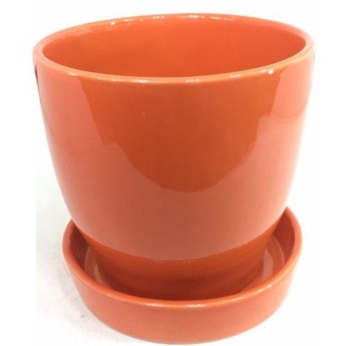 Round Shape Plain Pattern Orange 4.5 Inch Curvy Bottom Planter