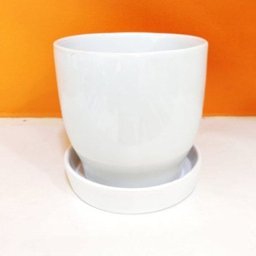 Round Shape Plain Pattern White Interior Decoration Ceramic Flower Pot Cum Planter