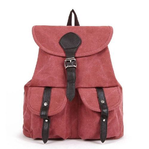 Very Spacious And Light Weight Plain Design Maroon Waxed Canvas Backpack For School Students