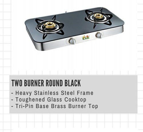 Lpg 2 Burner Gas Stove With Toughened Glass Cooktop And Tri Pin Base Brass Burner Top