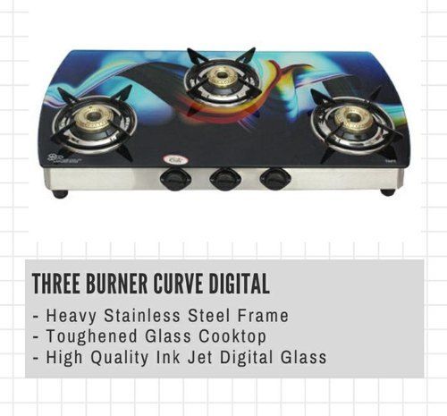 3 Burner Gas Stove With Toughened Glass Cooktop And Stainless Steel Frame